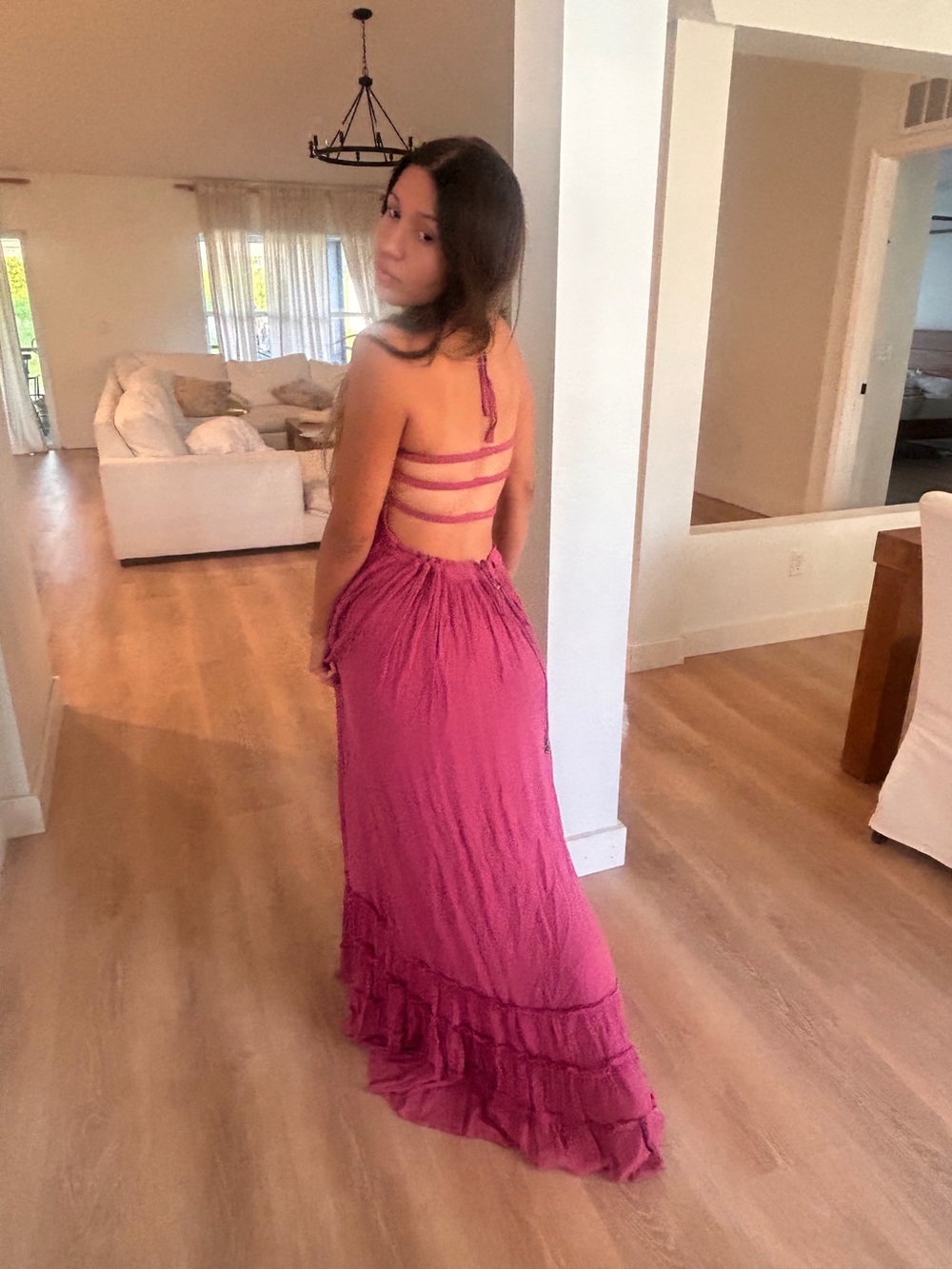 Free People Strappy Open-Back Maxi Dress in burgundy/purple